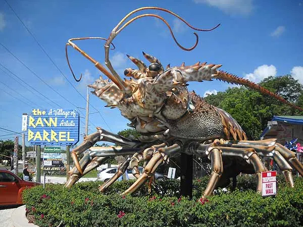Giant lobster marks the entrance to Rain Barrel Village in the Florida Keys