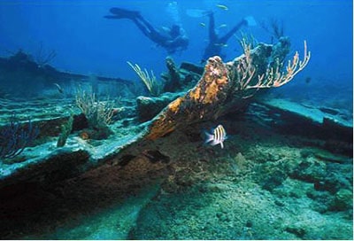 Snorkel Biscayne National Park: Divers on Mandalay shipwreck.
