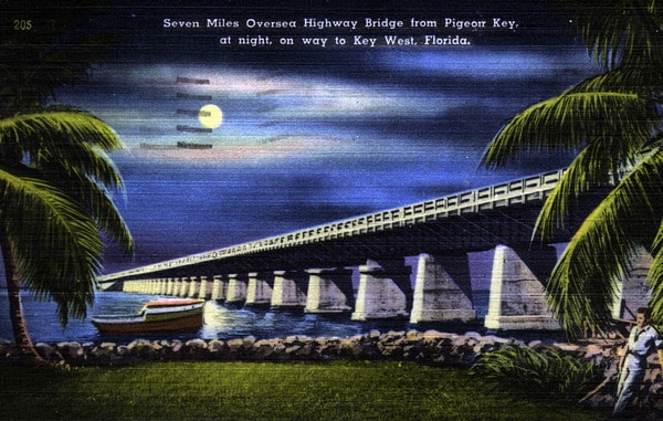 Postcard of Old Seven Mile Bridge at night