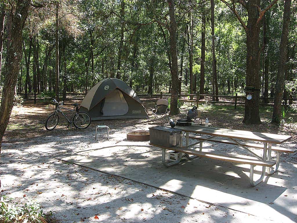 Campsite at Kelly Park campground at Rock Springs, a tributary of the Wekiva River.