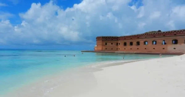 Beach at the Dry Tortugas National Park: Campsites are steps away. Terrific snorkeling is right off this beach along the walls of the fort. This is the most remote island in Florida you can visit. (Photo: Bonnie Gross) 
