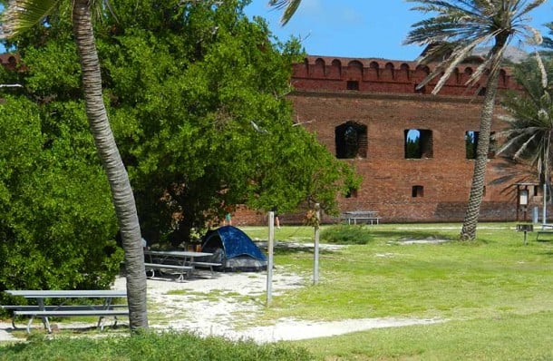 Campsite at Dry Tortugas National Park: Shade part of the day and steps from beach and fort. (Photo: Bonnie Gross)