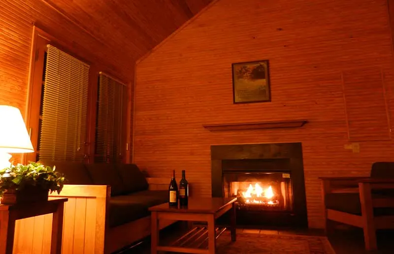 Florida cabins: Fireplace warms the interior of the cabin at Silver Springs State Park