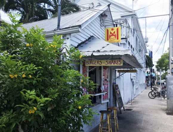 Frita's Cuban Burger Cafe in Key West has a few outdoor seats where you can enjoy Cuban sandwiches, arepas, spicy Cuban burgers and other budget-friendly foods. (Photo: Bonnie Gross)