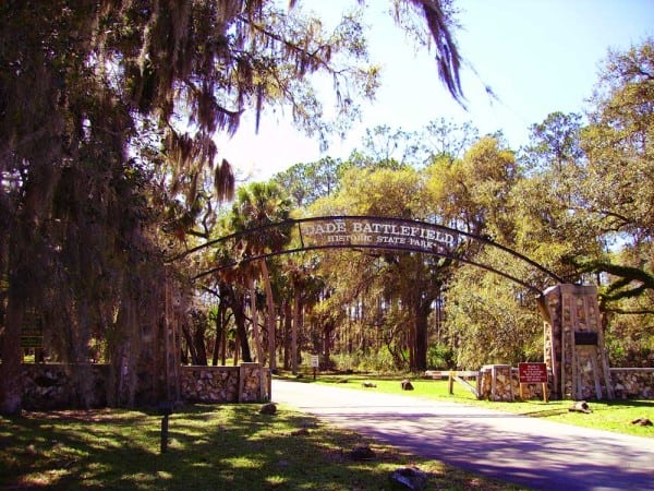 The entrance to Dade Battlefield Park.