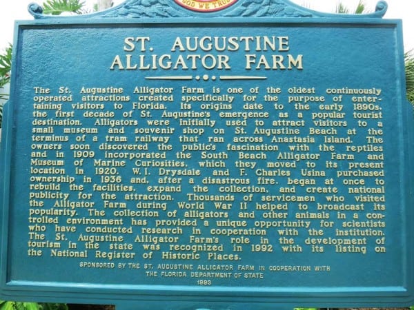 The St. Augustine Alligator Farm dates to 1893.