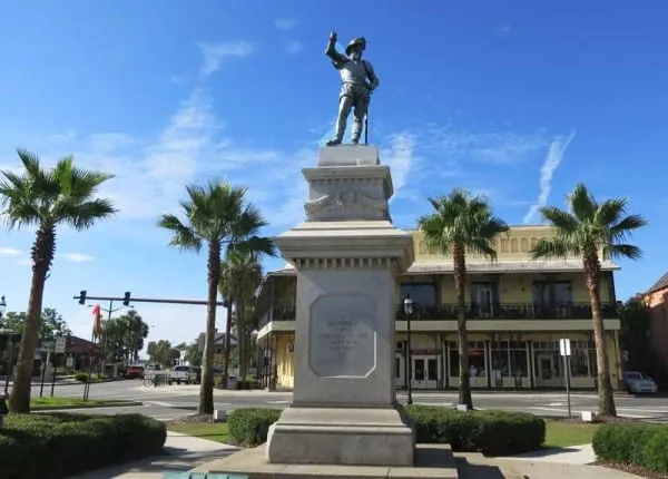 St. Augustine's waterfront is dominated by a status of Ponce de Leon, 