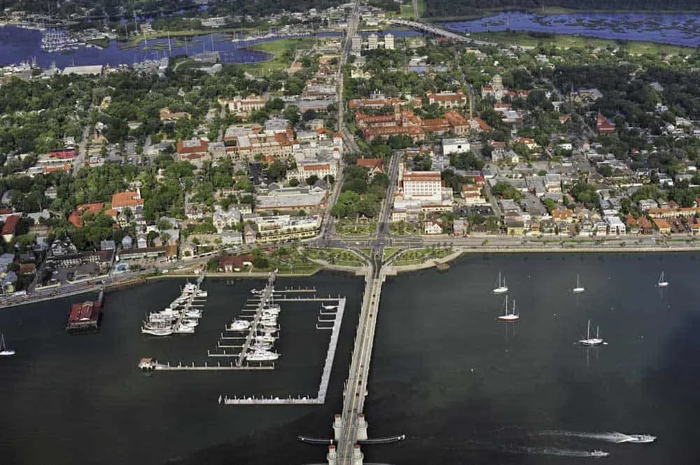 Things to do in St. Augustine: Aerial view of central district of St. Augustine. (Courtesy FloridaHistoricCoast.com)