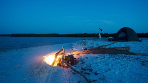 Camp fire in the Ten Thousand Islands.