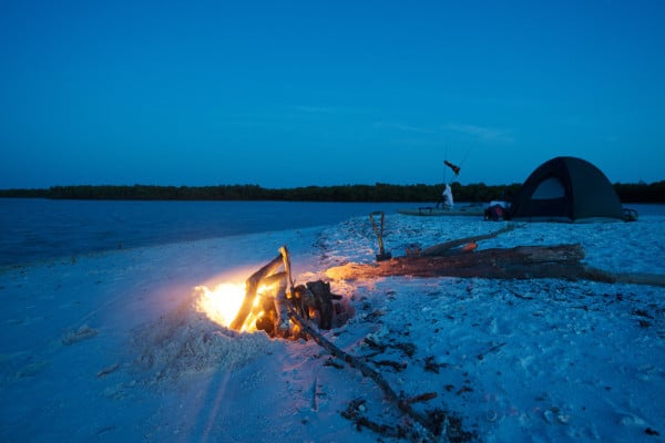 Camp fire in the Ten Thousand Islands.