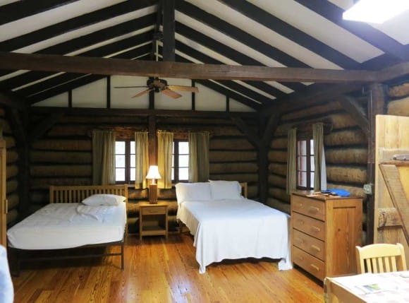 Interior of log cabin at Myakka River State Park.