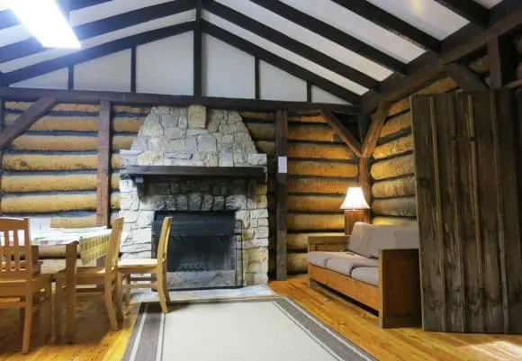 Interior of log cabin at Myakka River State Park.