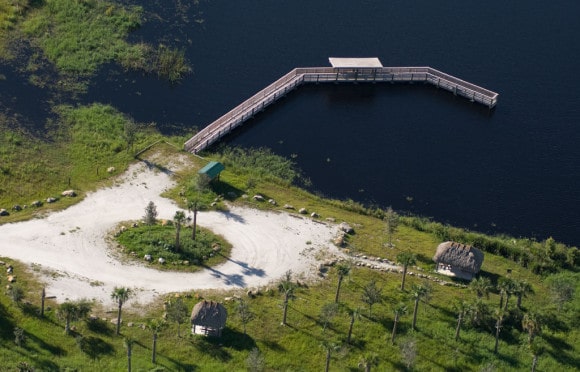 aerial view of the fishing pier and pond