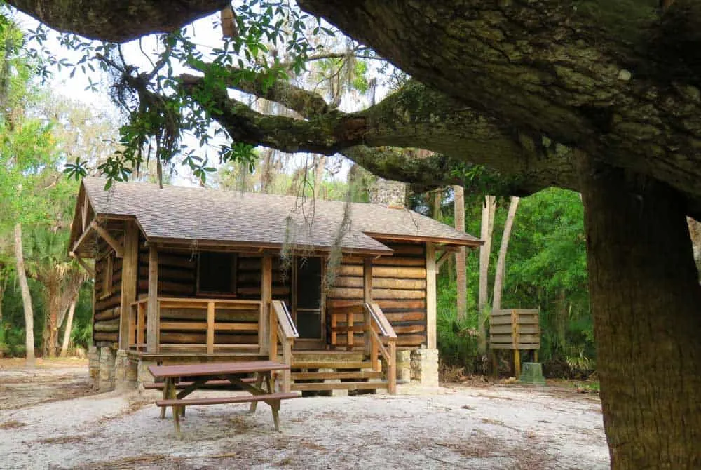 The logs on the cabins in Myakka River State Park are the trunks of palm trees.