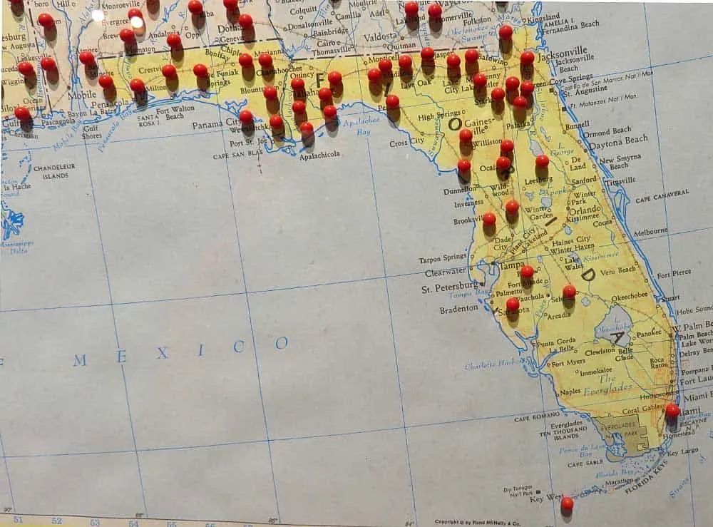 A map at the Civilian Conservation Corps Museum at Highland Hammock State Park shows the sites of CCC projects in Florida, which included a number of projects outside the state park system.