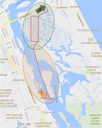 Richard Barrett maps out the two "zones" he recommends when kayaking New Smyrna Beach. 