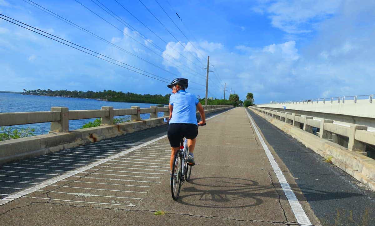 Bicycing one of the scenic bridges on the Florida Keys Overseas Heritage Trail from MM 15 to MM 5.