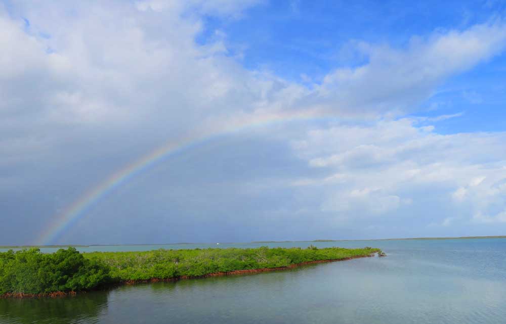 Biking in Key West: Rainbow viewed along Florida Keys Overseas Heritage Trail near Key West.