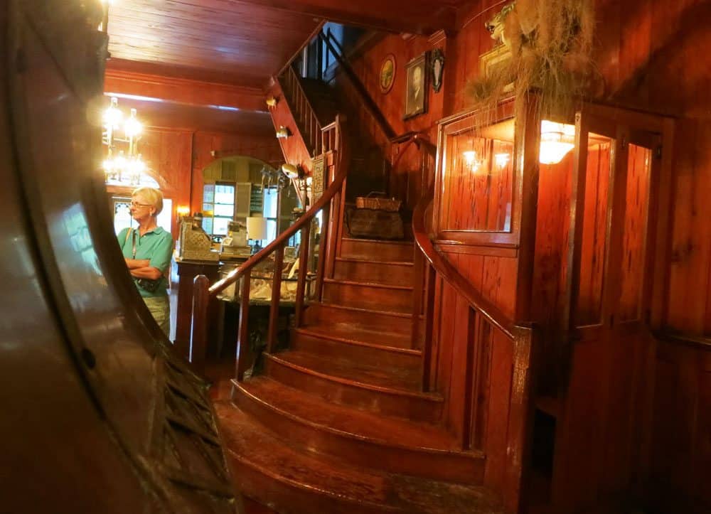 The Everglades City Rod and Gun Club lobby: Note the phone booth tucked inside the stairway. (Photo: David Blasco)