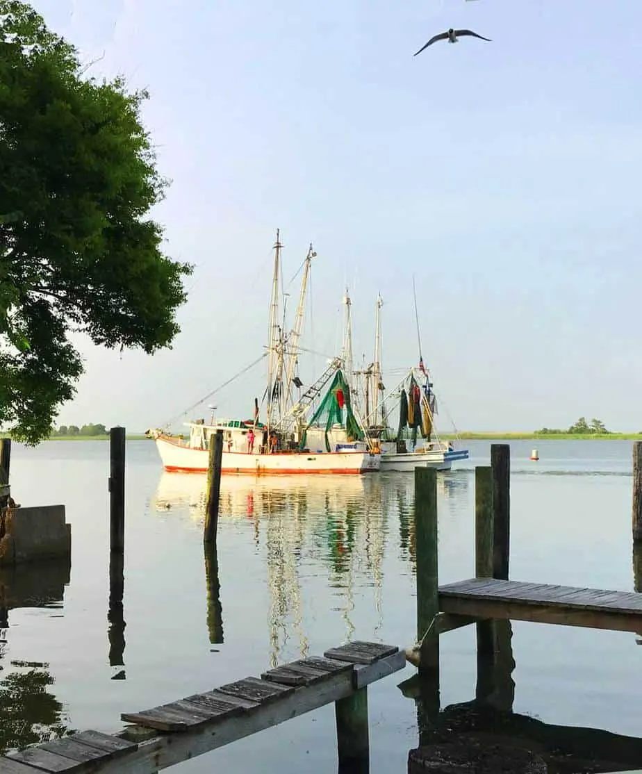 A shrimp boat along the Apalachicola is a reminder that seafood is still an important part of the Apalachicola economy. (Photo: Bonnie Gross)