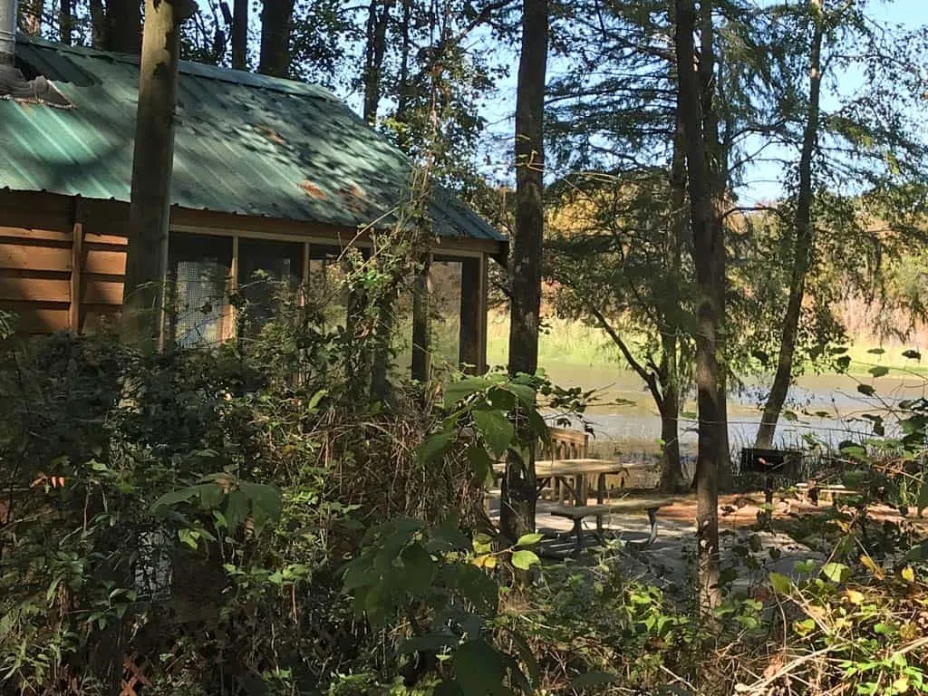 Lakefront cabin at Three Rivers State Park.