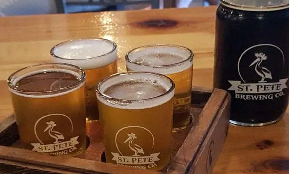 A flight of craft beers at St. Pete Brewing.