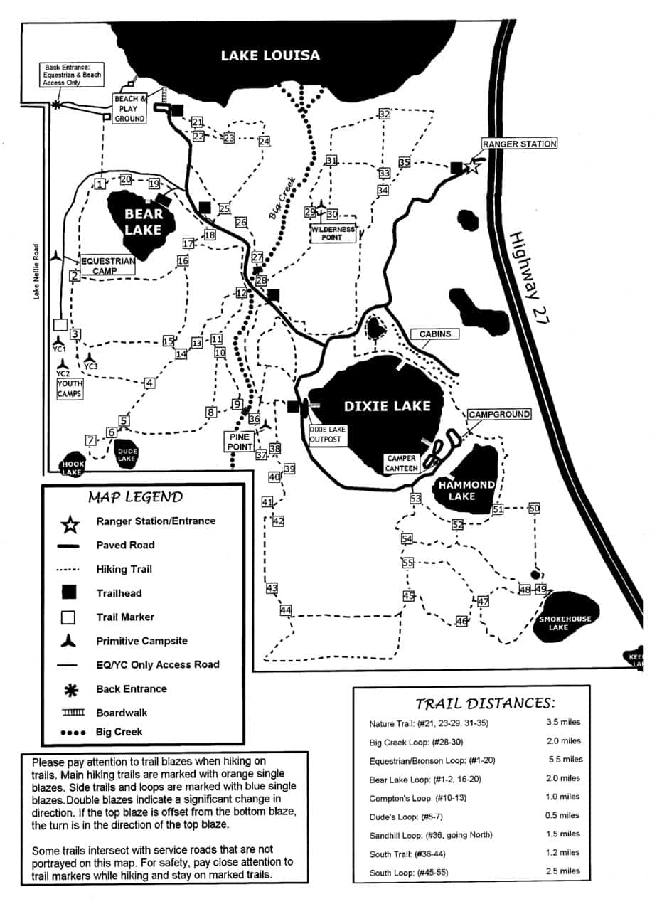 Map of Lake Louisa hiking trails.