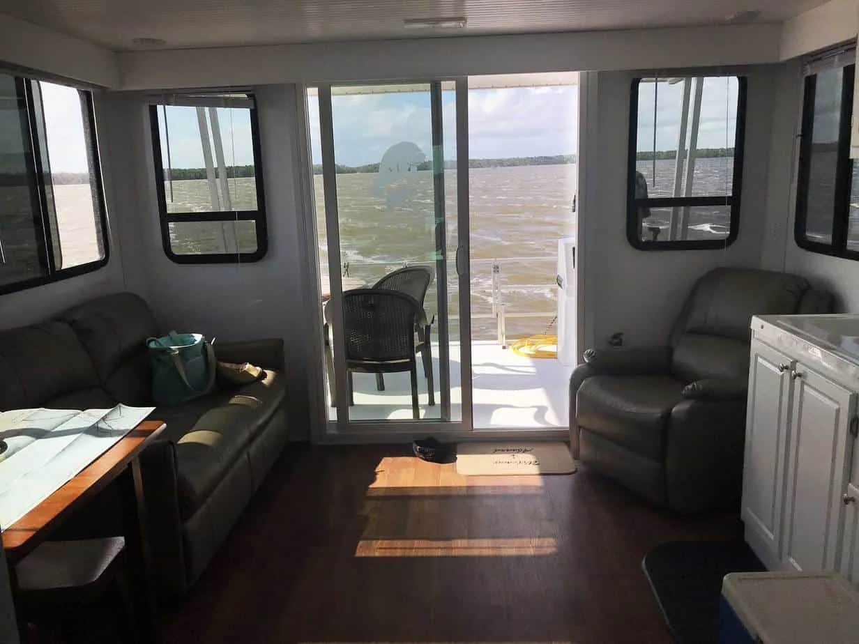 Houseboat rentals Florida: View through the living/dining/kitchen area of the houseboat in Everglades National Park (Photo: Bonnie Gross)
