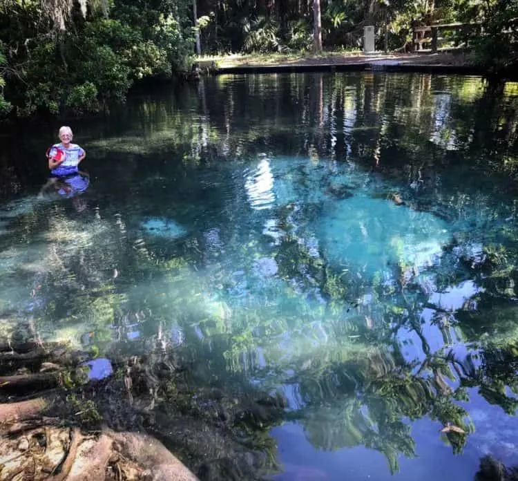 Mud Springs turns out not to be muddy at all, and instead is an circle of clear blue-green water with clouds of white sand bubbling from the spring. (Photo: David Blasco)