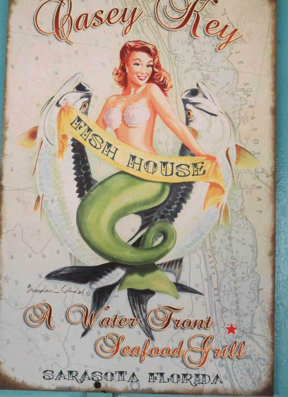 Mermaid sign at Casey Key Fish House.