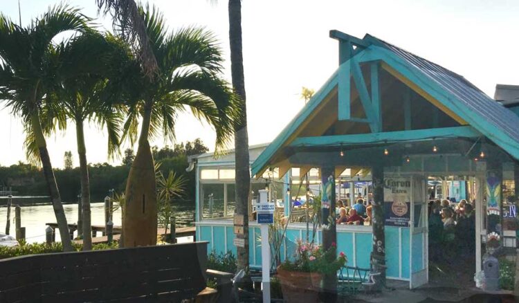 Casey Key Fish House as the sun sets.