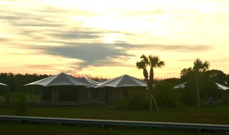 Eco-tents at sunset at Flamingo in Everglades National Park.