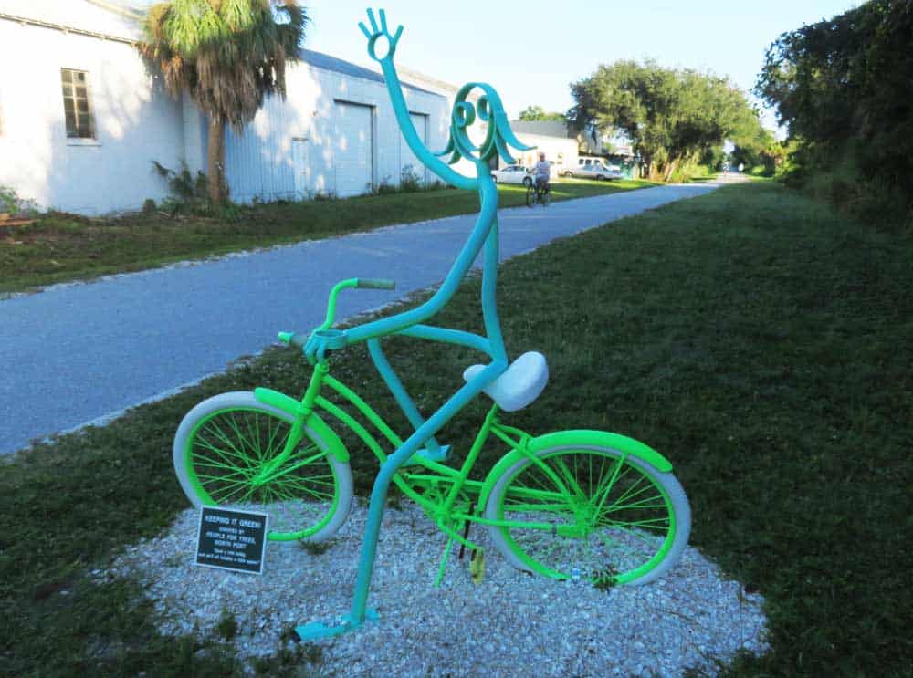 Sculpture of bicyclist.
