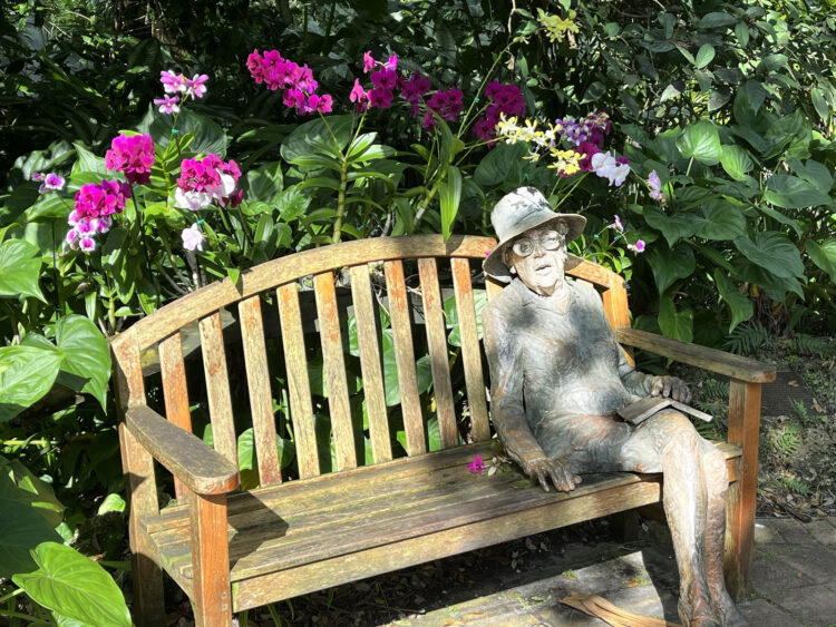A statue of Marjory Stoneman Douglas, an environmentalist considered the "mother of Everglades" occupies a bench at Fairchild Tropical Garden. Douglas was one of the Miami citizens who worked tirelessly to see that Fairchild was established in 1938. (Photo: Bonnie Gross)