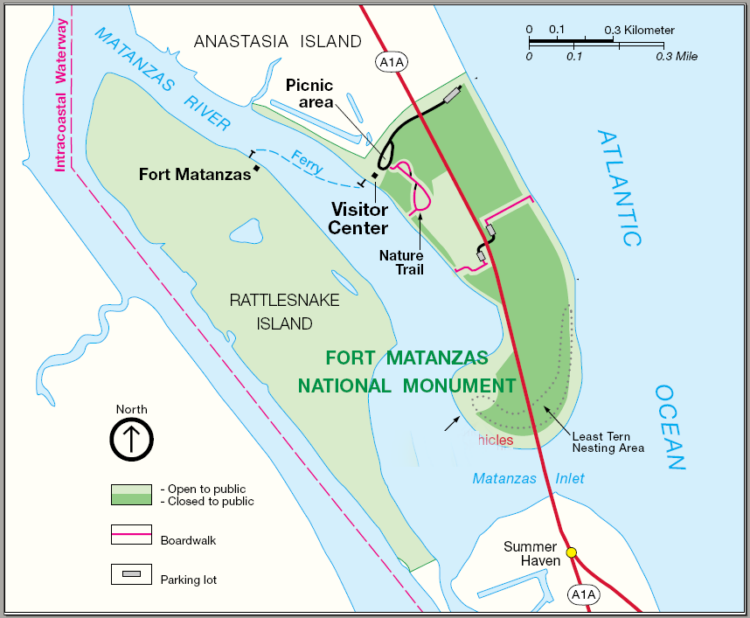 Map of Fort Matanzas National Monument area 