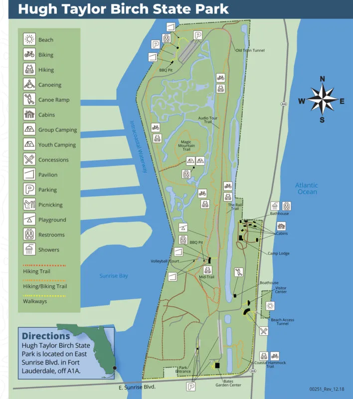 Map of Hugh Taylor Birch State Park in Fort Lauderdale