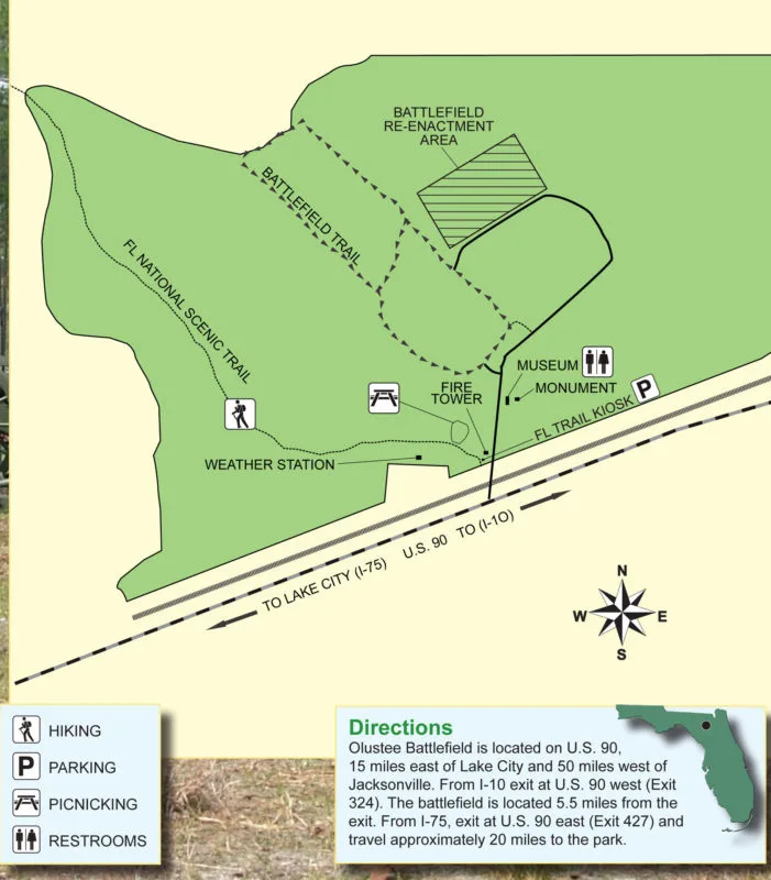 Map of Olustee Battlefield Historic State Park.