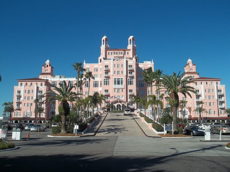 The Don CeSar Hotel in St. Pete Beach has a grand entrance fitting one of the most historic hotels in Florida.