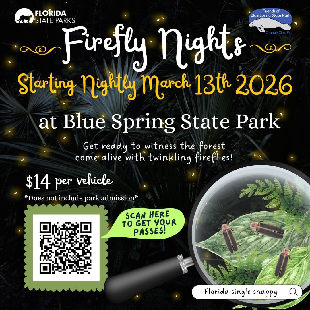 Firefly nights at Blue Spring State Park 2026: March 13 - April 12 2 fireflies in florida 2026 3 3 firefly nights Firefly nights at Blue Spring State Park 2026: March 13 - April 12