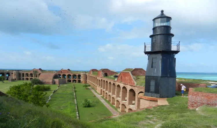 Camping at Dry Tortugas National Park: The harbor light was built in 1876. At night, it casts the only light visible from the campground. (Photo: Bonnie Gross)