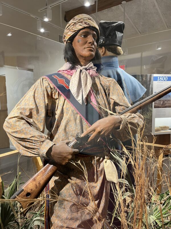 Seminole Indian depicted in visitor center at Dade Battlefield Historic State Park. (Photo: Bonnie Gross)