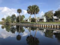 The four tiny cabins at Jiggs Landing overlook Ward Lake, a resevoir formed by a dam on the Braden River. (Photo: Bonnie Gross)