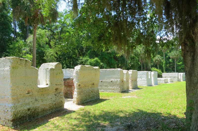 The Kingsley Plantation slave cabins are built of tabby -- a material made from cooking oyster shells in a kiln for lime and adding water and sand. The 25 buildings housed 60 to 80 enslaved men, women and children.