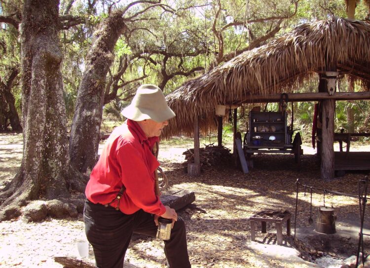 On weekends in the winter season, a ranger re-enacts life at an 1870s Cow Camp at Lake Kissimmee State Park. (Photo: David Blasco)