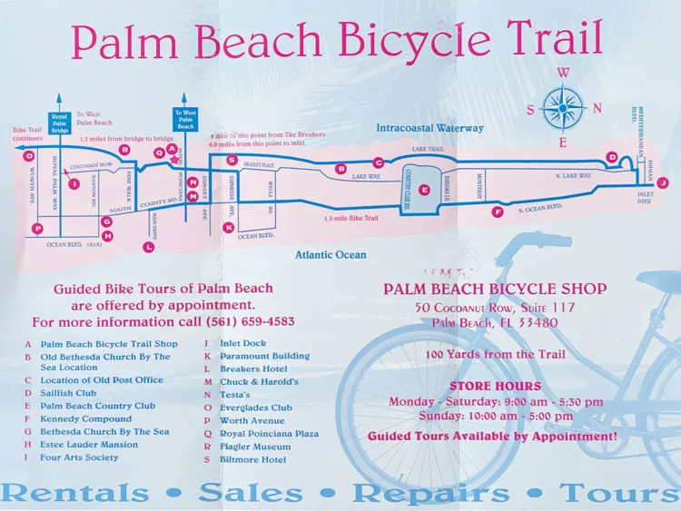 Map of Palm Beach Lake Trail courtesy of Palm Beach Bicycle Trail Shop.