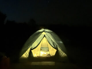 Tent aglow at Bahia Honda State Park campsite. (Photo: Bonnie Gross)