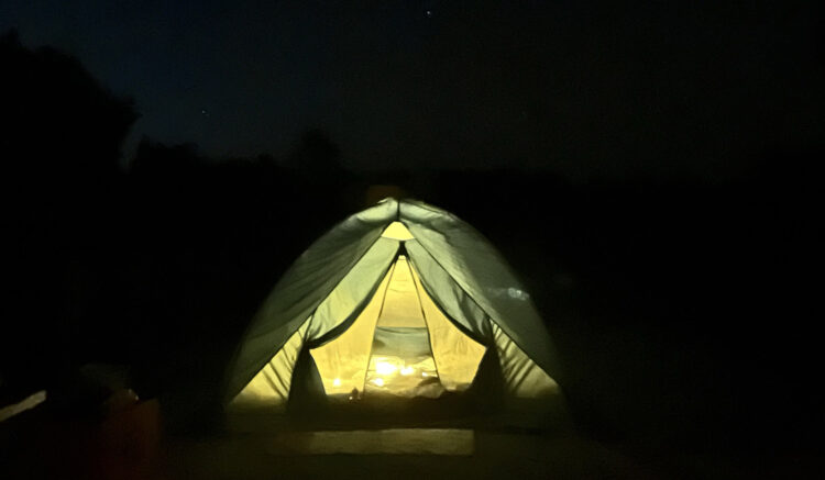 Tent aglow at Bahia Honda State Park campsite. (Photo: Bonnie Gross)