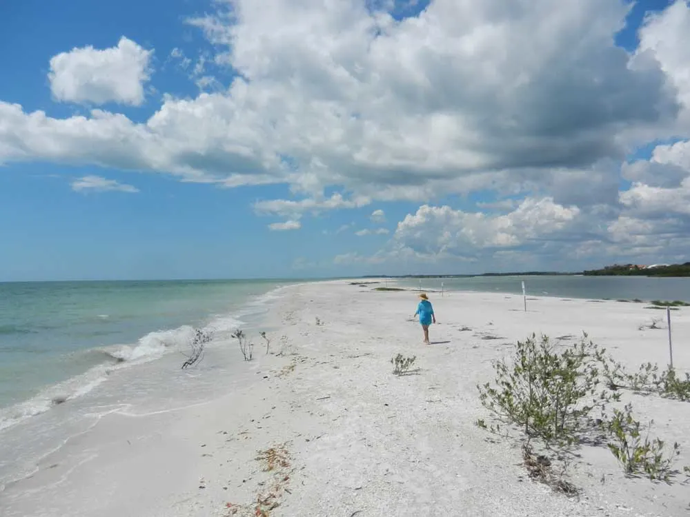 Nothing but sand, sea and clouds at Tigertail Beach on Marco Island. If you walk on this sandspit along Gulf, you will be experience one of the most beautiful secluded beaches in Florida. (Photo: Bonnie Gross)