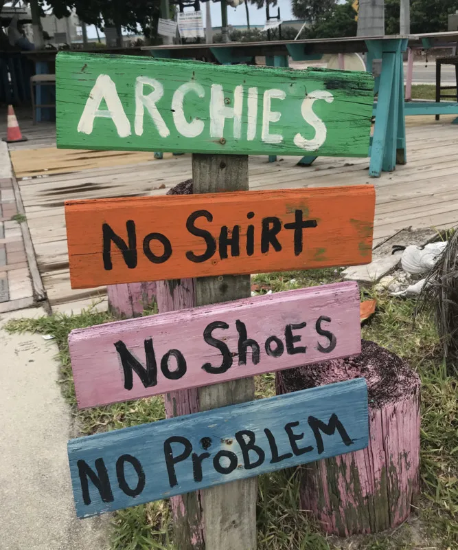 No shirt, no shoes, no problem. At Archie's Seabreeze on A1A in Fort Pierce, what you wear at the beach is just fine to wear at the bar. (Photo: Bonnie Gross)