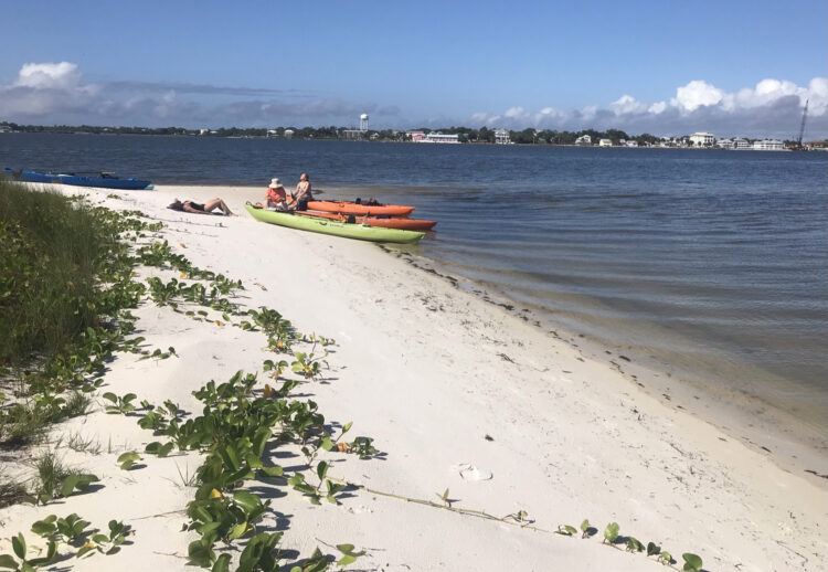 Atsena Otie is a historic island a half mile off of Cedar Key. This is the beach where kayaks land with Cedar Key in the distance. (Photo: Bonnie Gross